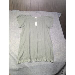 NWT Bellambra Green 100% Linen Dress Hem Lace Crochet Italy Size 3X Lagenlook